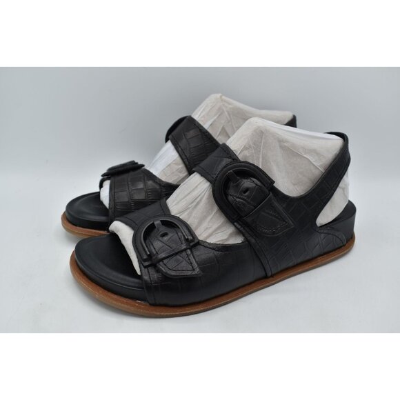 Sofft Womens Size 8 Adalia Croc Embossed Black Suede Leather Sandals Shoes - Picture 1 of 11